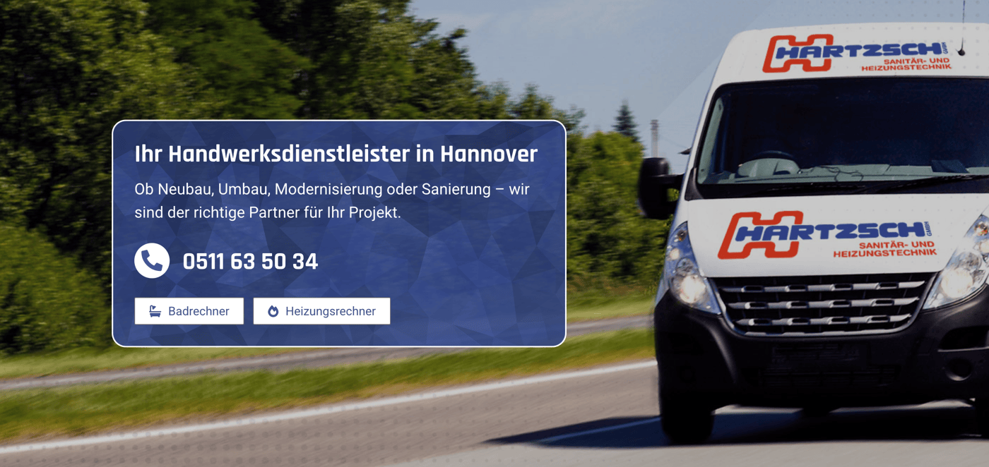 Ausschnitt 3 von 4 der Website von Hartzsch, Hannover
