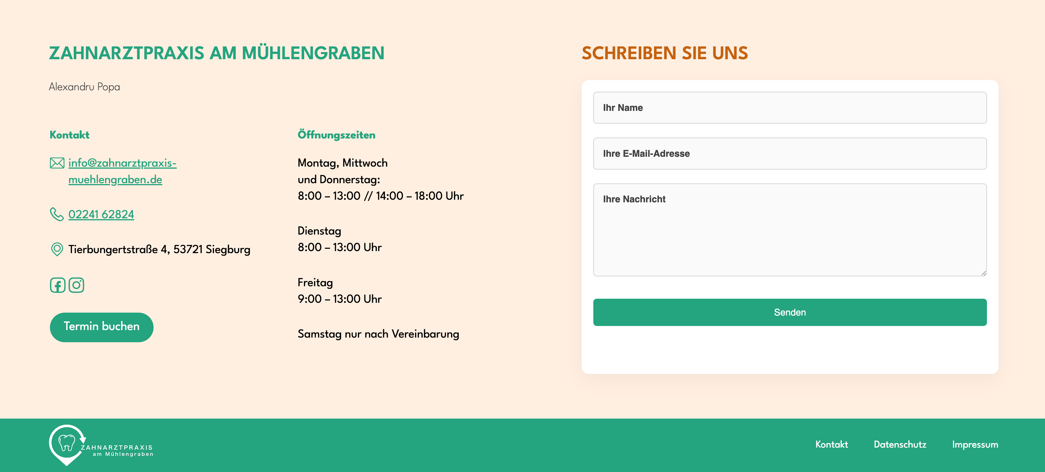 Ausschnitt 3 von 4 der Website von Zahnarztpraxis am Mühlengraben, Rhein-Sieg-Kreis