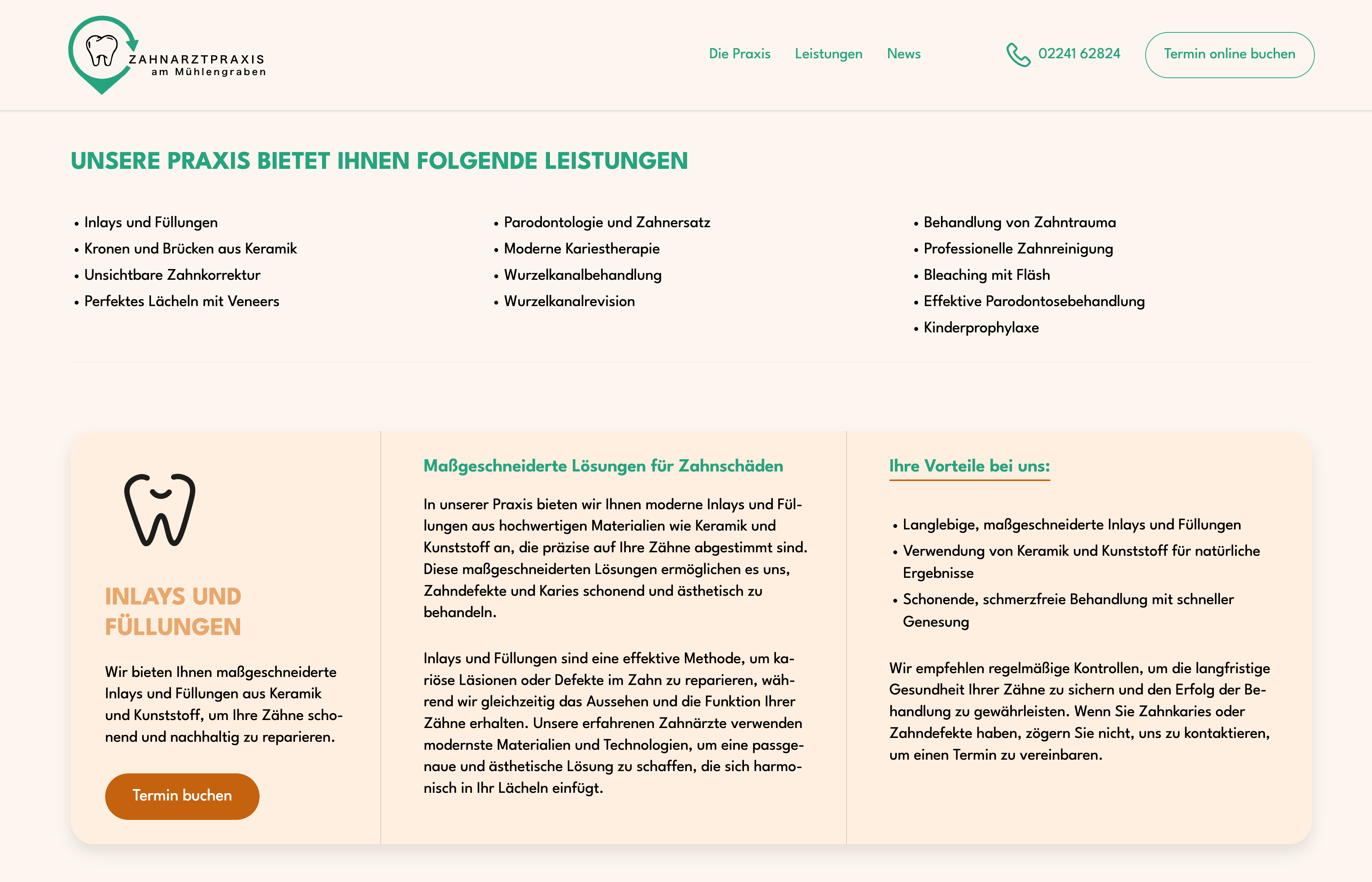 Ausschnitt 4 von 4 der Website von Zahnarztpraxis am Mühlengraben, Rhein-Sieg-Kreis