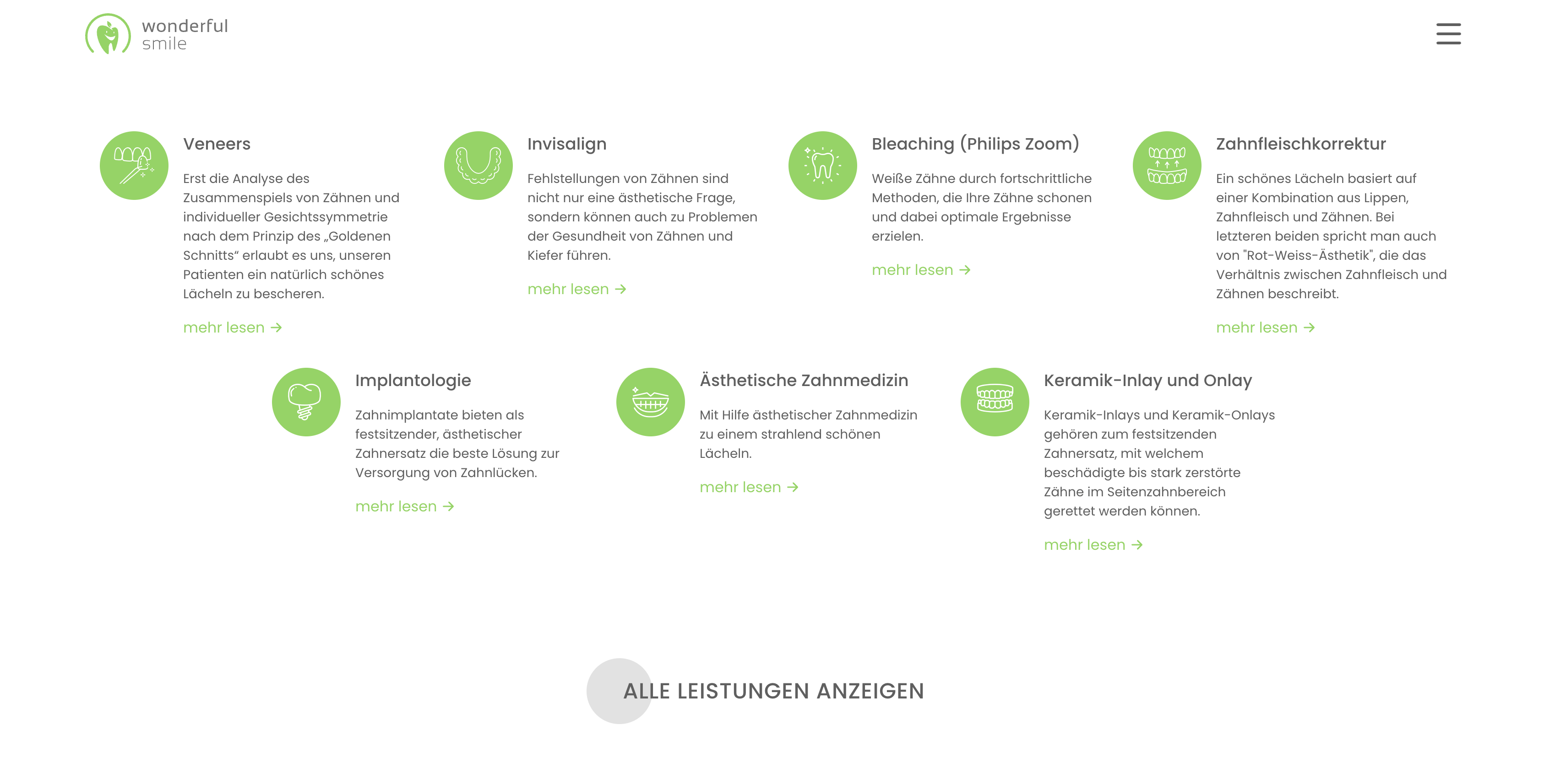Ausschnitt 3 von 4 der Website von Wonderful Smile, Hamburg
