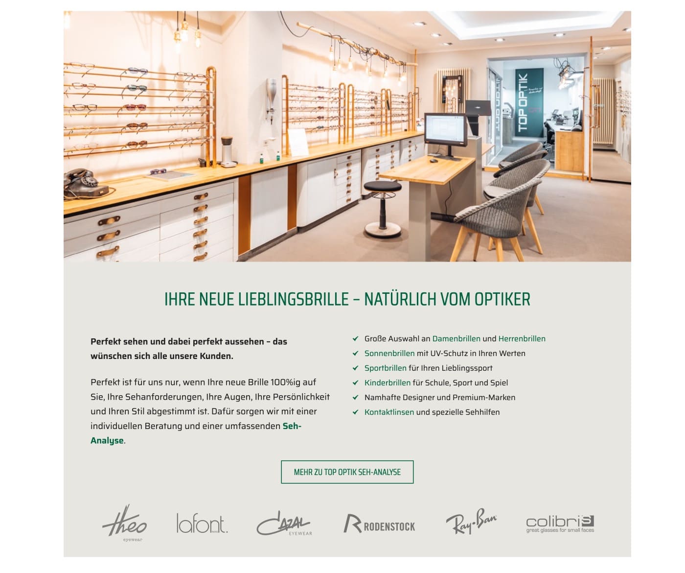 Ausschnitt 2 von 6 der Website von TOP OPTIK, Stuttgart