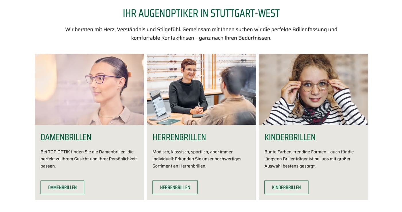 Ausschnitt 4 von 6 der Website von TOP OPTIK, Stuttgart