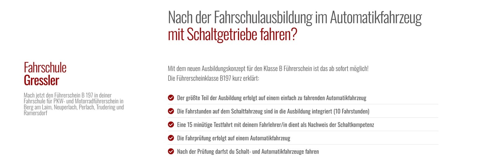 Ausschnitt 4 von 5 der Website von Fahrschule Gressler, München