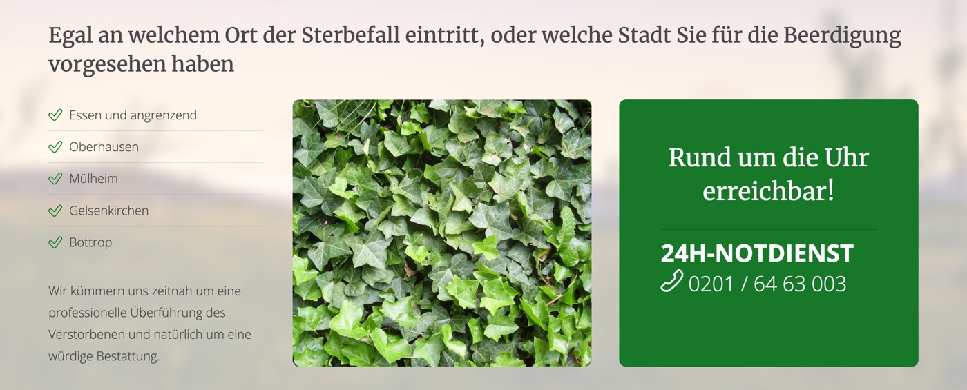 Ausschnitt 1 von 6 der Website von Bestattungen Efeu, Essen