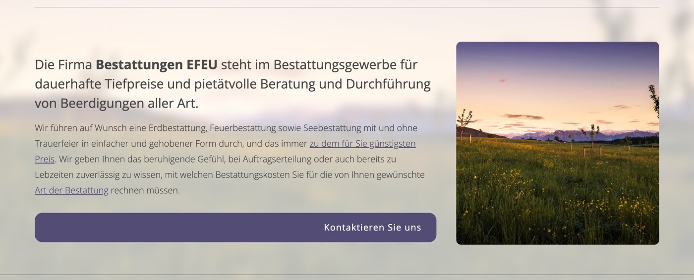 Ausschnitt 2 von 6 der Website von Bestattungen Efeu, Essen