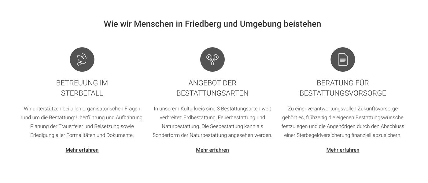 Ausschnitt 1 von 5 der Website von Durchdewald Bestattungen Friedberg, Wetteraukreis