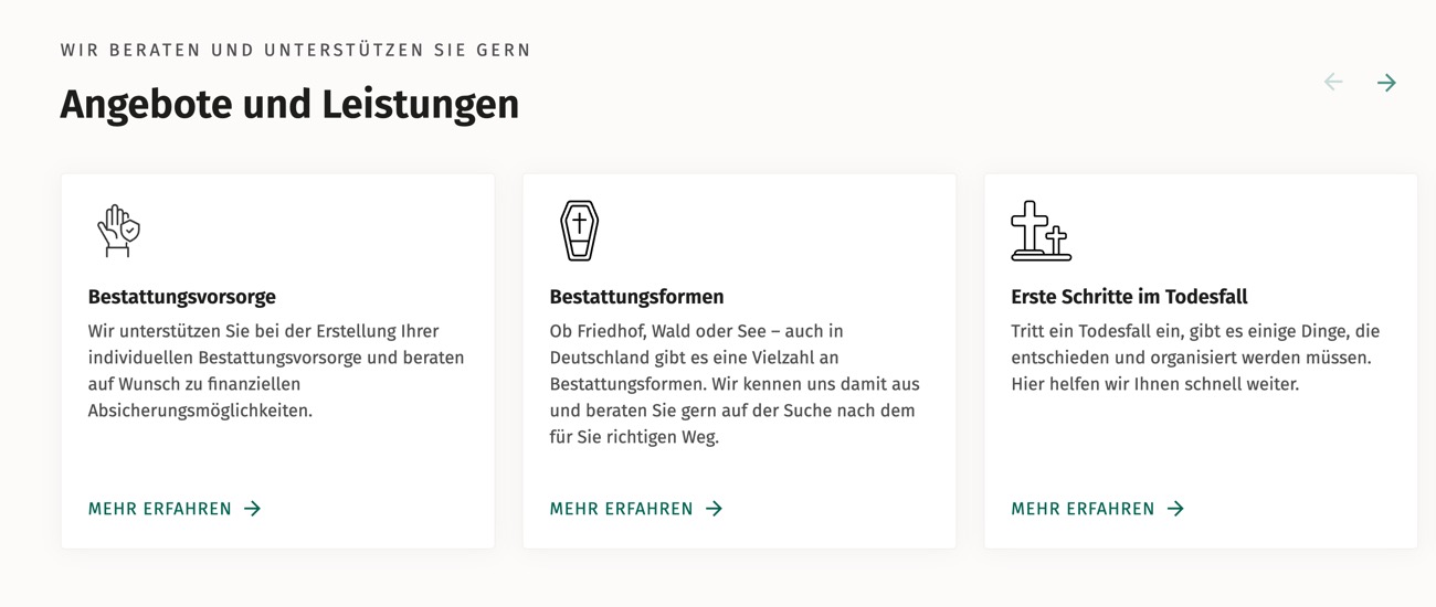 Ausschnitt 1 von 4 der Website von Biederbeck Bestattungen, Dortmund