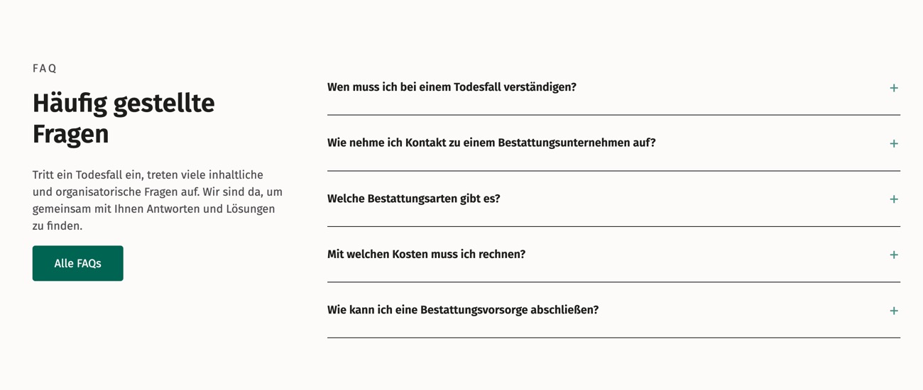 Ausschnitt 2 von 4 der Website von Biederbeck Bestattungen, Dortmund