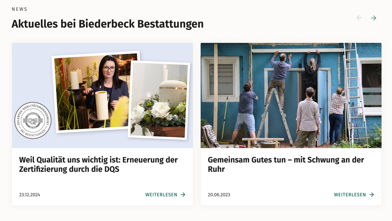 Ausschnitt 3 von 4 der Website von Biederbeck Bestattungen, Dortmund