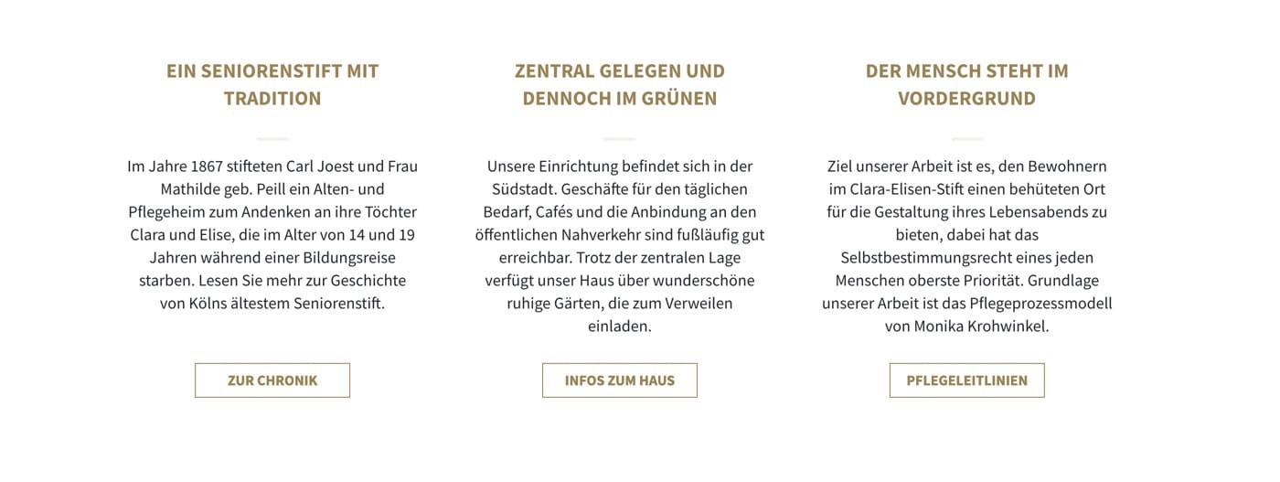 Ausschnitt 1 von 4 der Website von Clara-Elisen-Stift, Köln