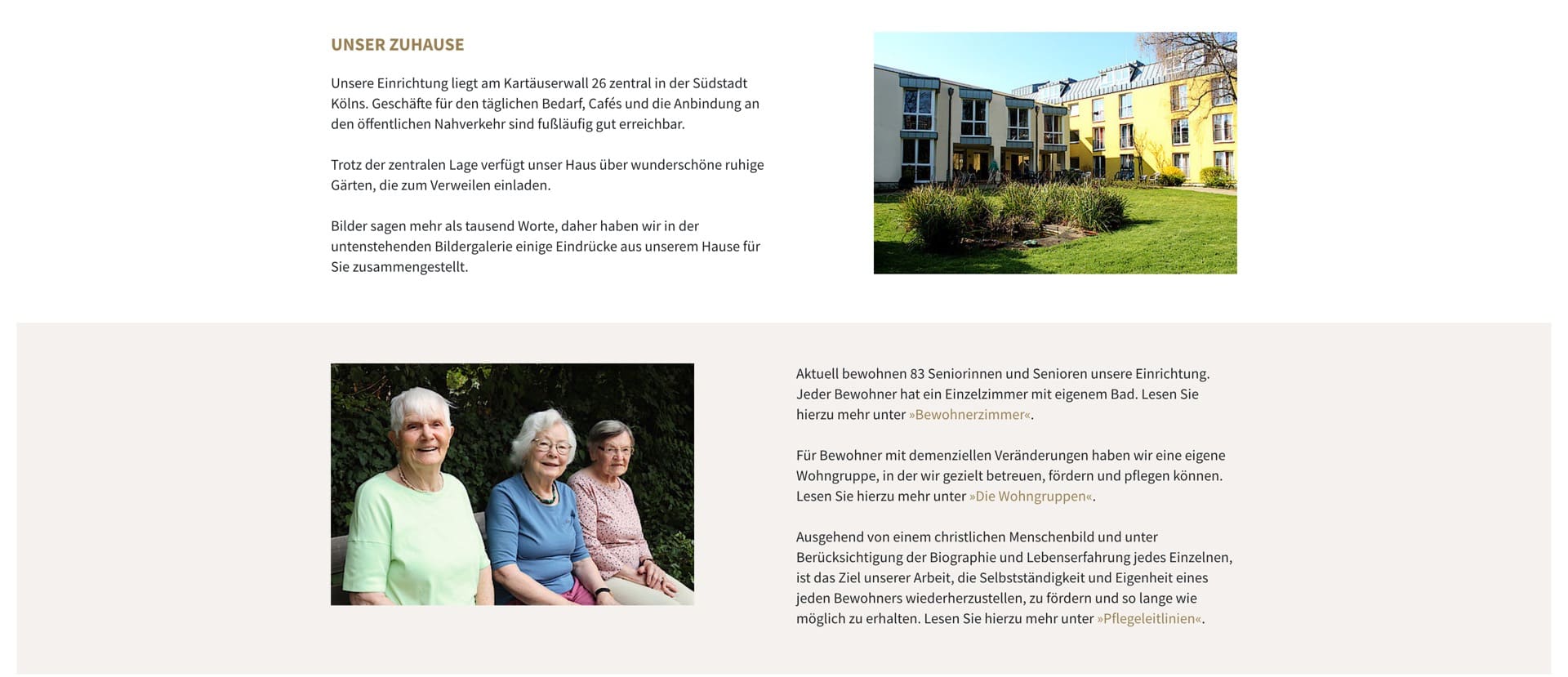 Ausschnitt 4 von 4 der Website von Clara-Elisen-Stift, Köln