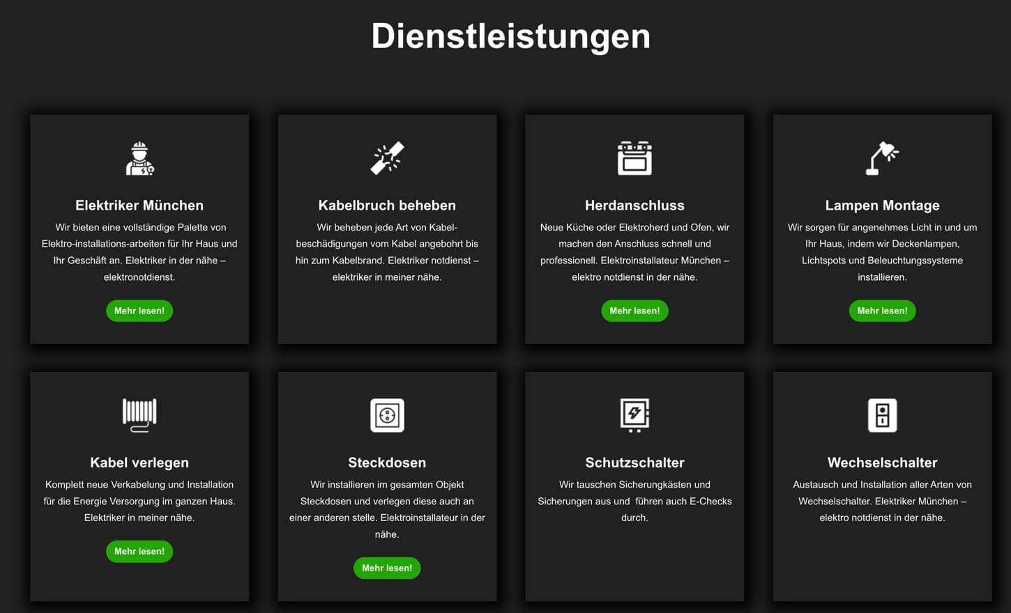 Ausschnitt 4 von 5 der Website von Elektriker München, München