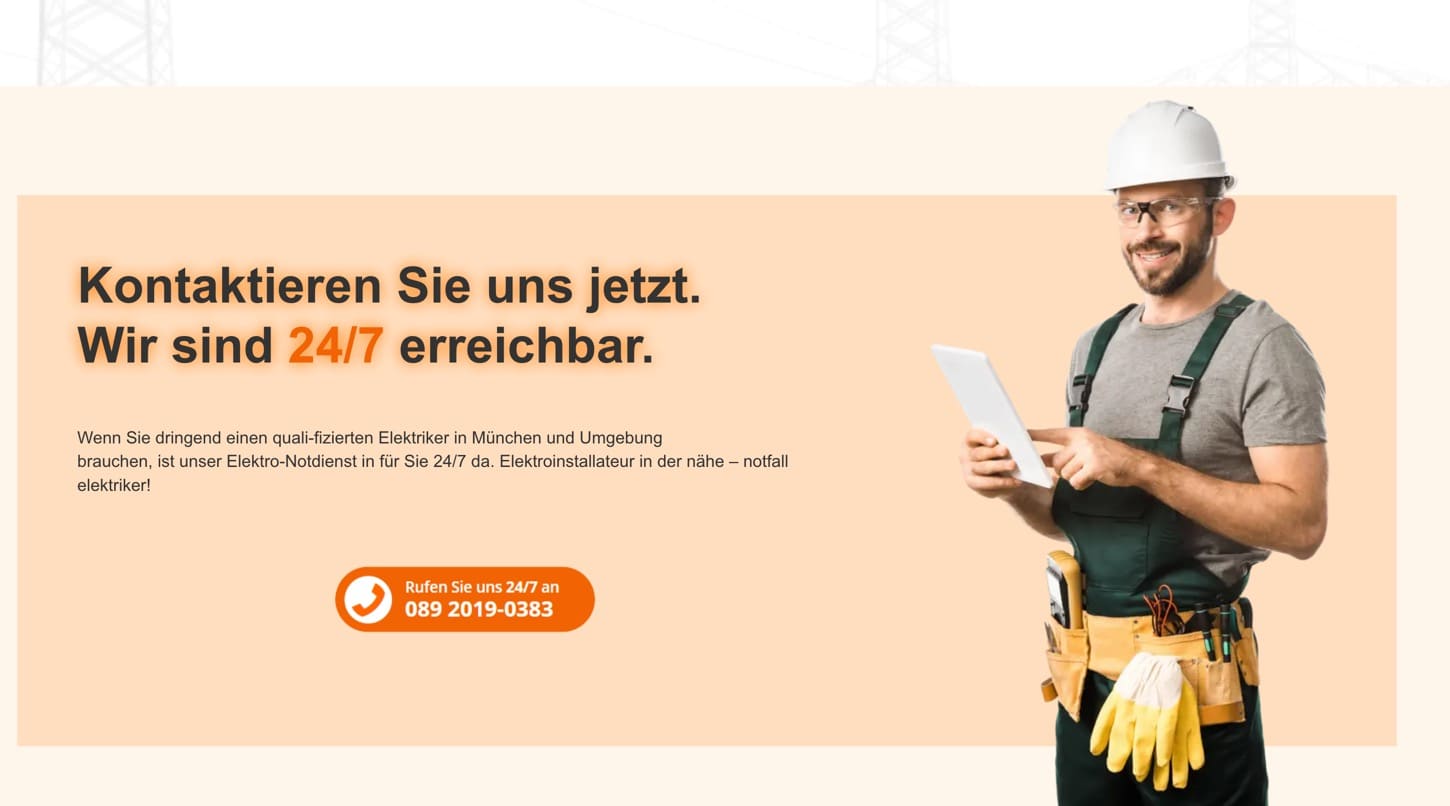 Ausschnitt 3 von 5 der Website von Elektriker München, München