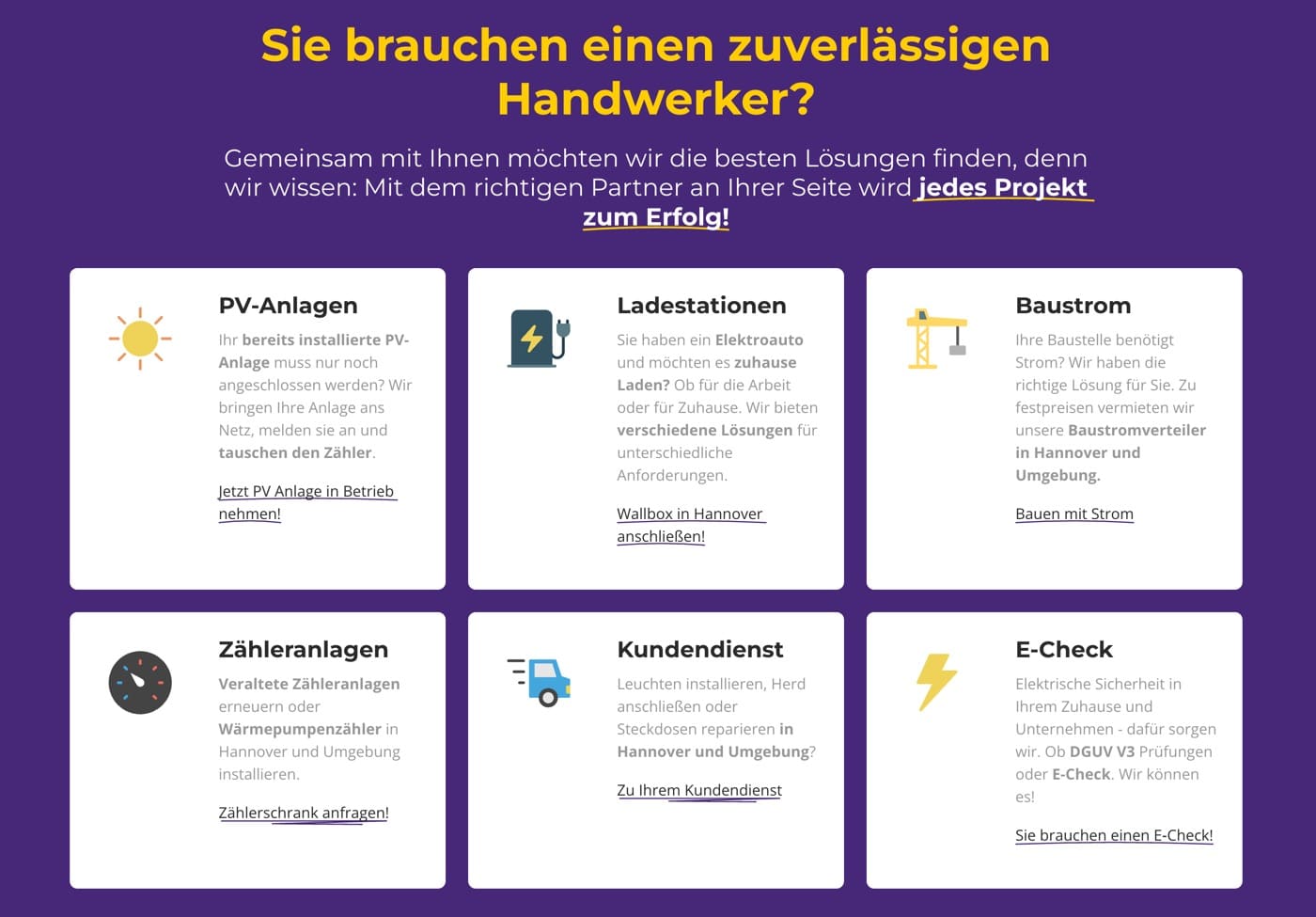 Ausschnitt 2 von 3 der Website von Elektro-Service-Hannover.de, Hannover