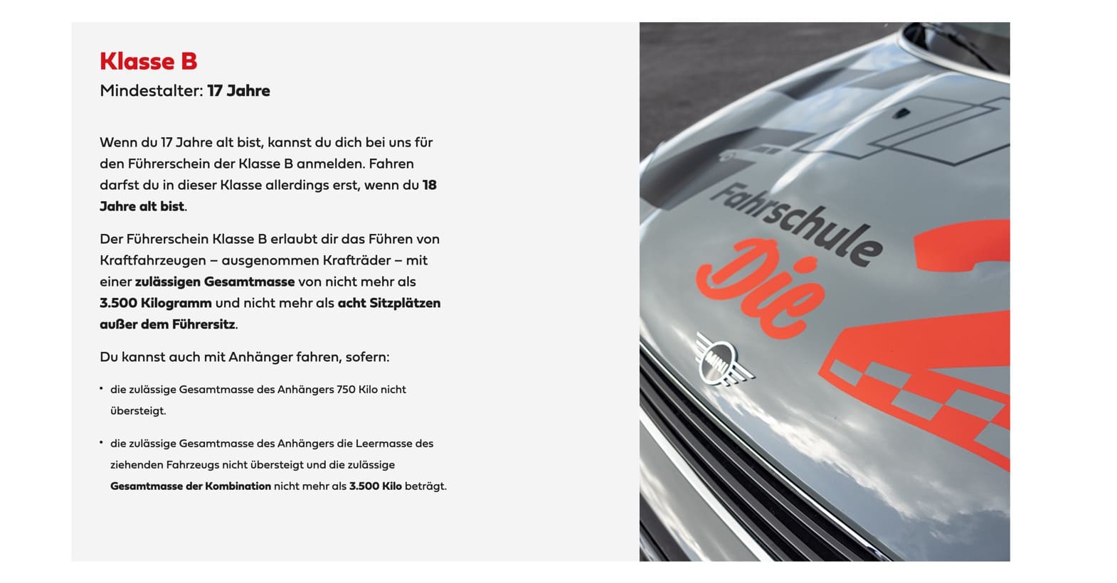 Ausschnitt 3 von 4 der Website von Fahrschule Die 2, Flensburg