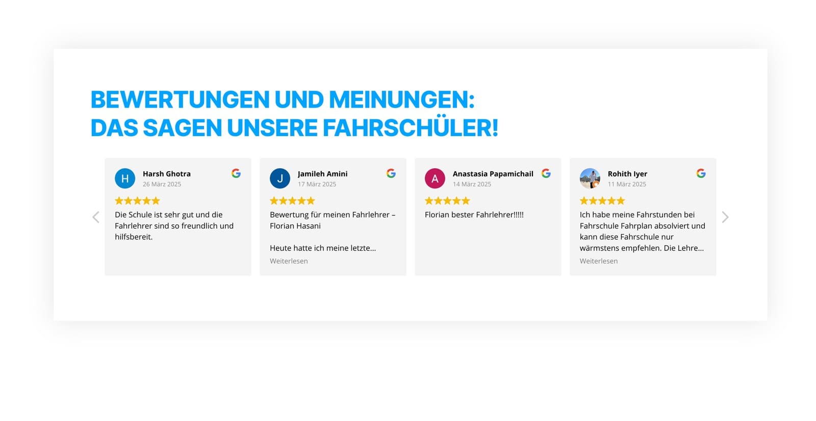Ausschnitt 3 von 6 der Website von Fahrschule Fahrplan, Frankfurt am Main