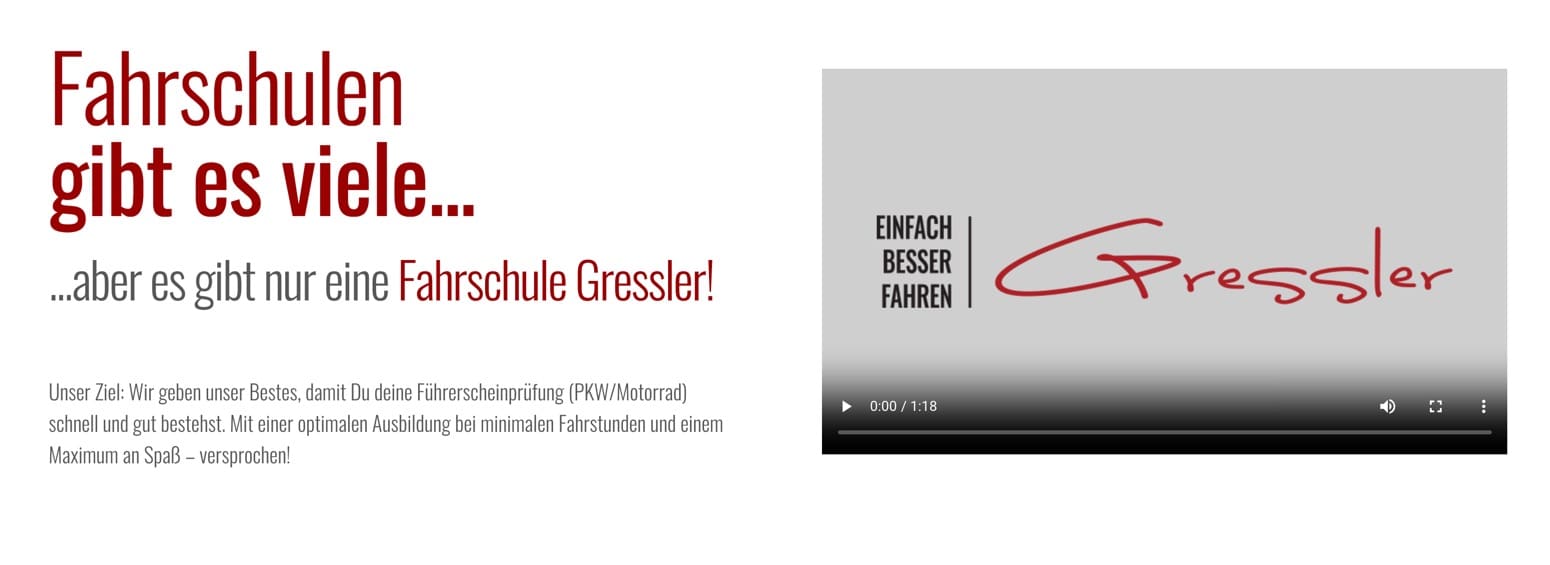 Ausschnitt 1 von 5 der Website von Fahrschule Gressler, München