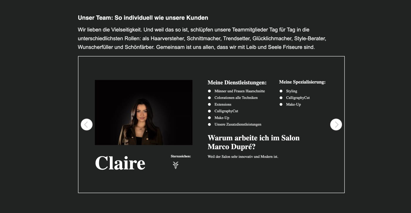 Ausschnitt 4 von 4 der Website von Salon Marco Dupré Frankfurt, Frankfurt am Main