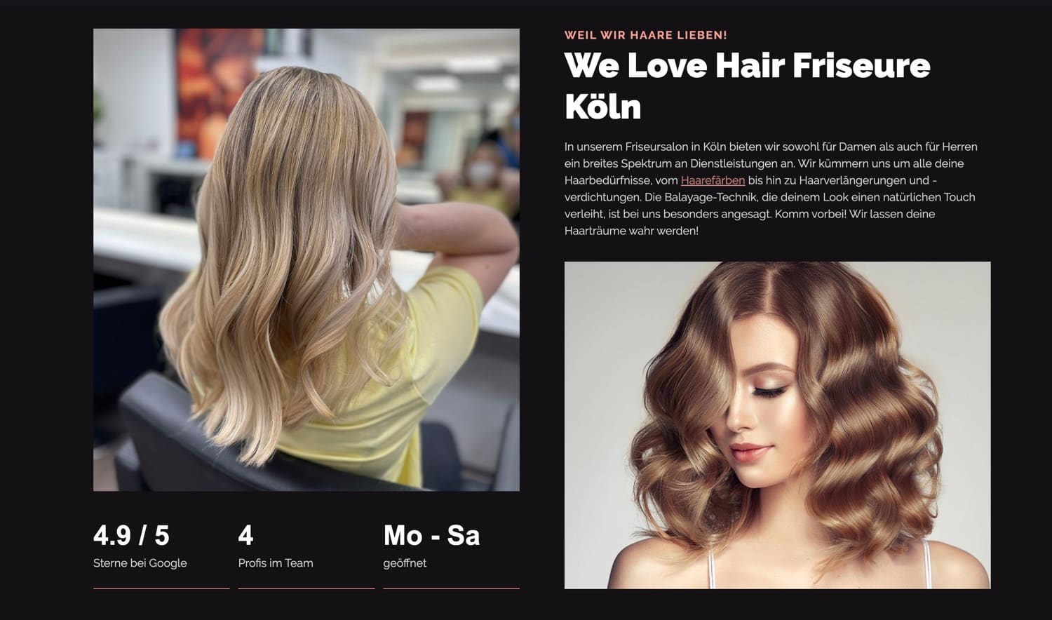 Ausschnitt 3 von 4 der Website von We Love Hair Köln, Köln