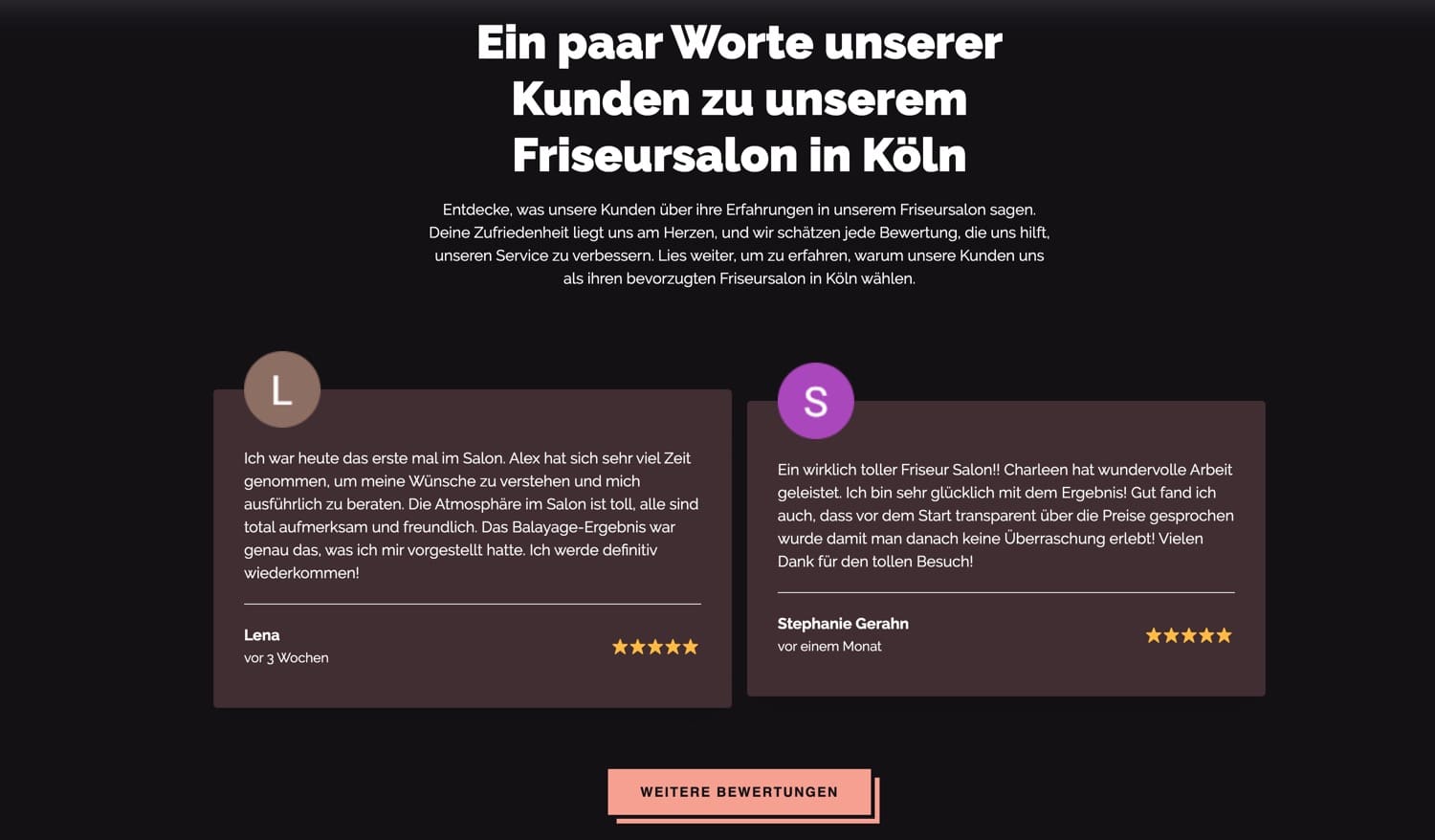 Ausschnitt 4 von 4 der Website von We Love Hair Köln, Köln