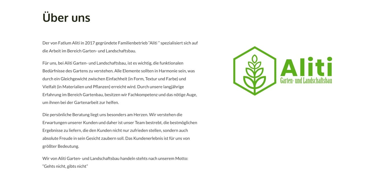 Ausschnitt 4 von 4 der Website von Aliti Garten- und Landschaftsbau, München
