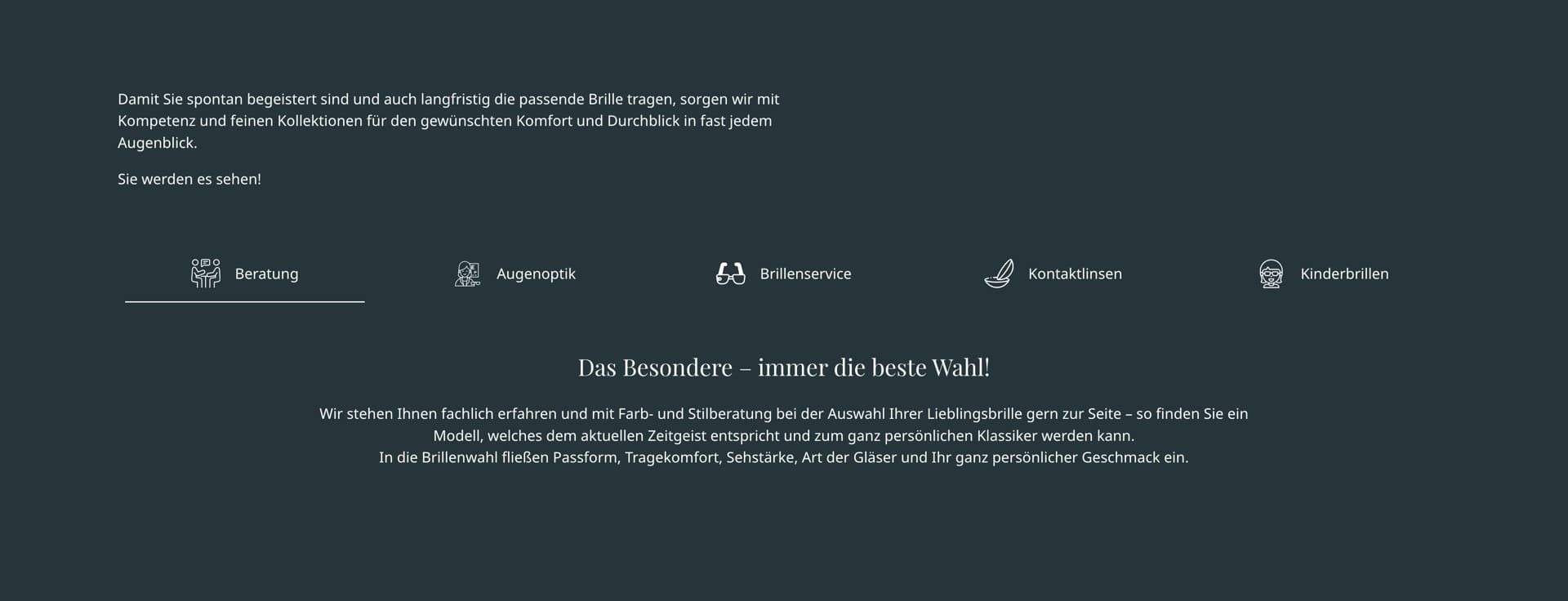 Ausschnitt 2 von 5 der Website von Glasses Optik, München