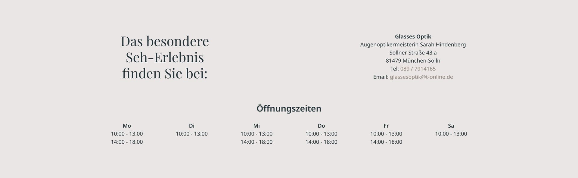 Ausschnitt 1 von 5 der Website von Glasses Optik, München