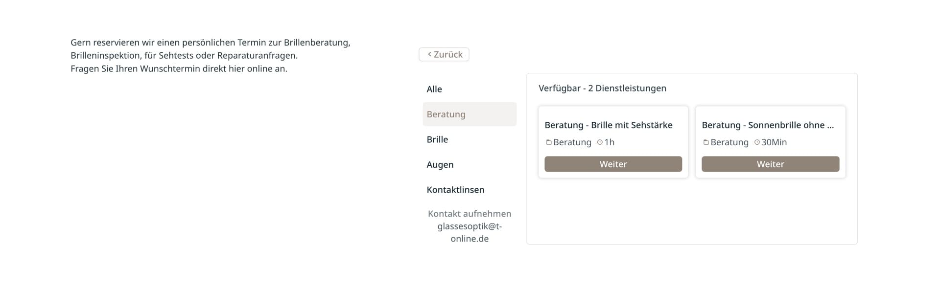 Ausschnitt 5 von 5 der Website von Glasses Optik, München