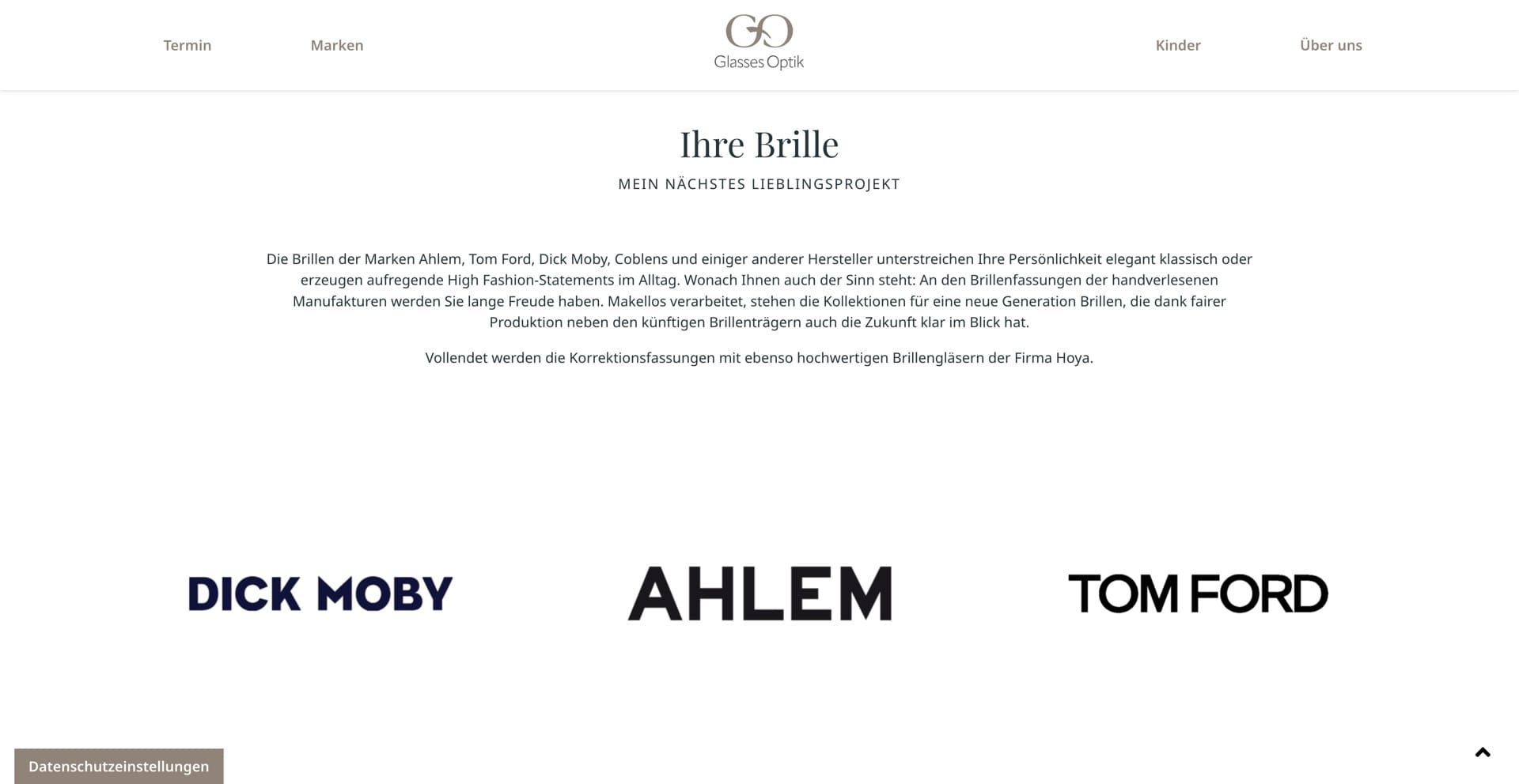 Ausschnitt 4 von 5 der Website von Glasses Optik, München