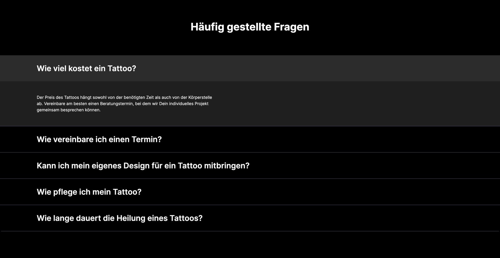 Ausschnitt 4 von 5 der Website von Goldfarb Tattoo & Piercing, Essen