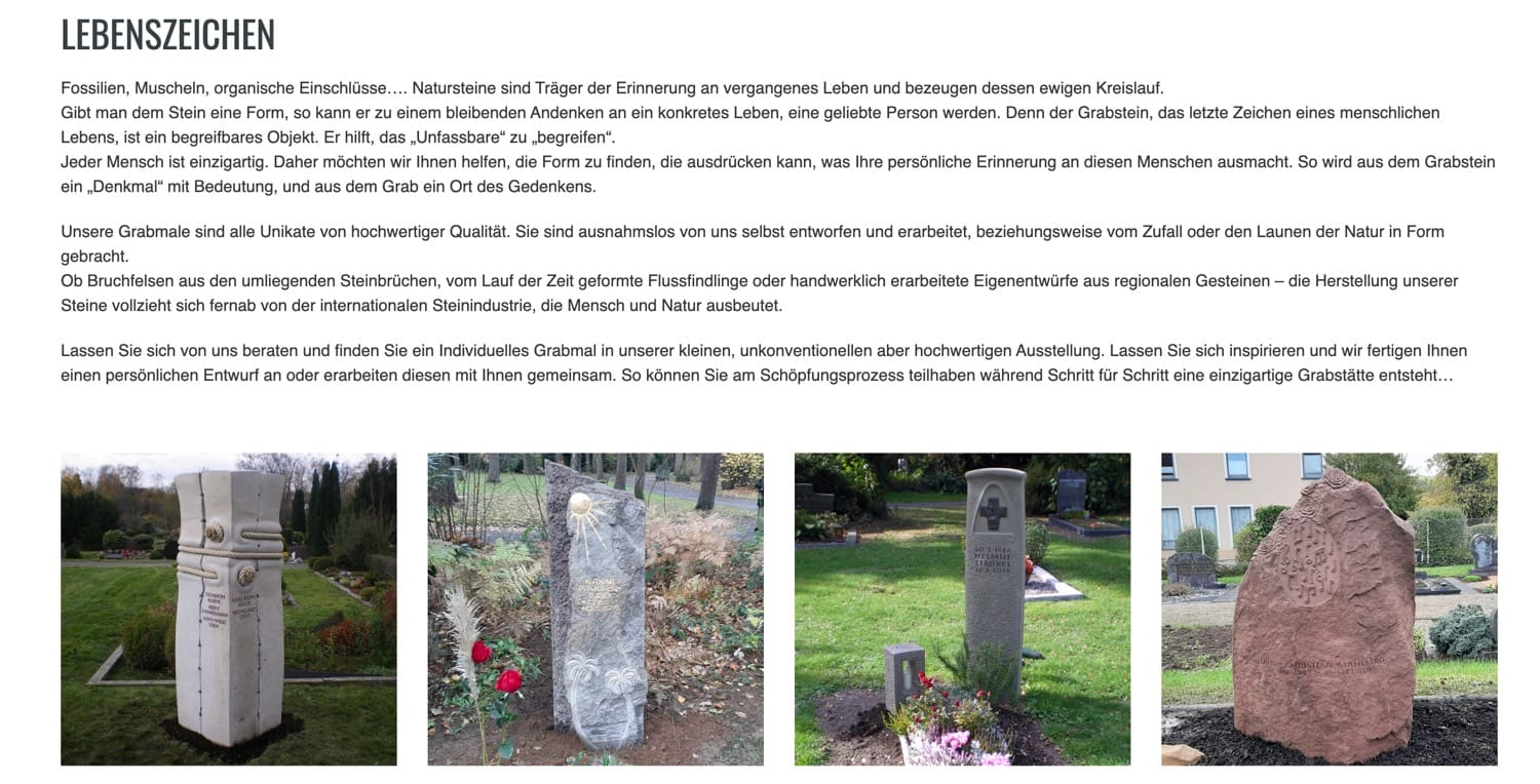 Ausschnitt 2 von 6 der Website von Feinhieb Steinbildhauerei, Köln