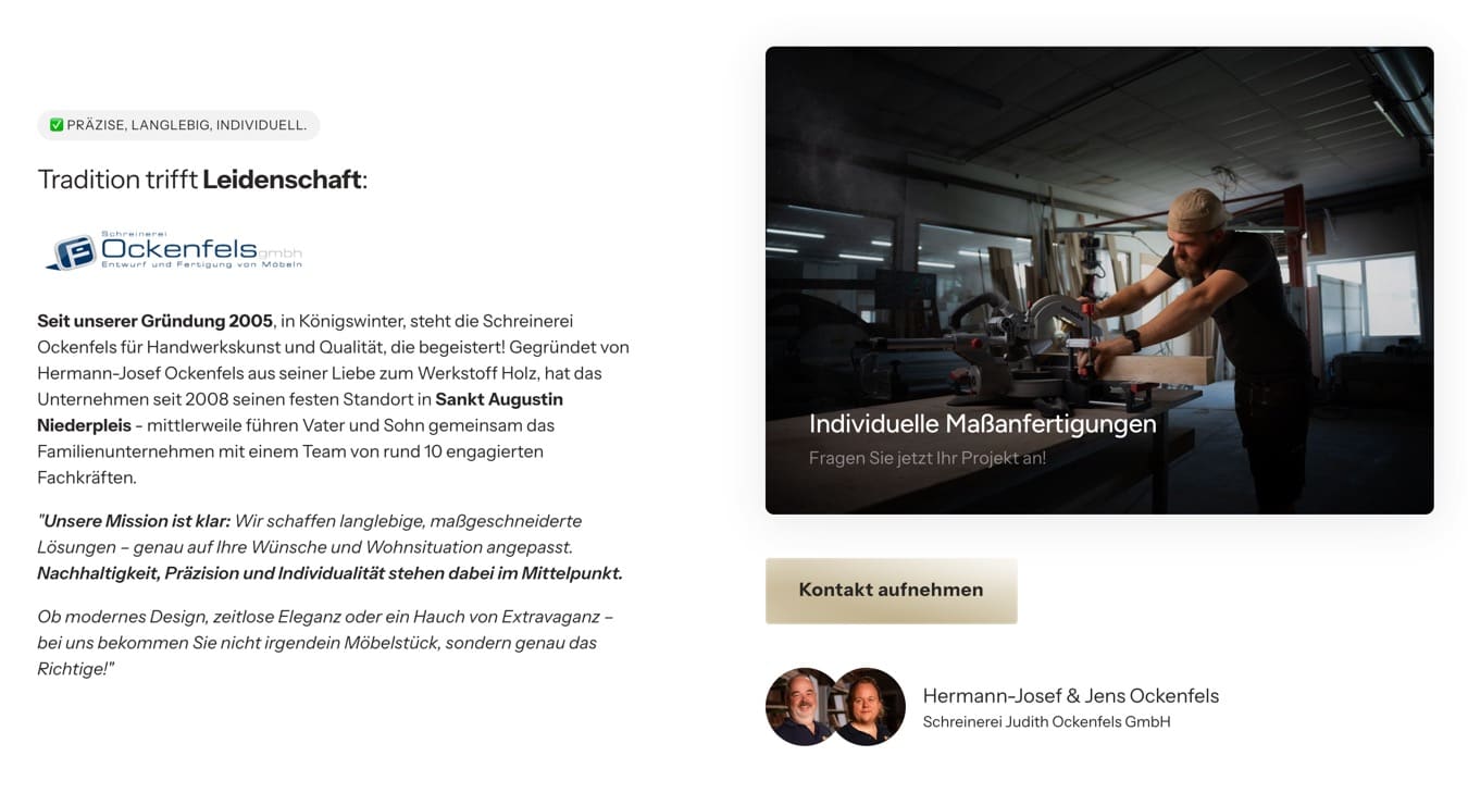 Ausschnitt 1 von 5 der Website von Schreinerei Ockenfels, Rhein-Sieg-Kreis