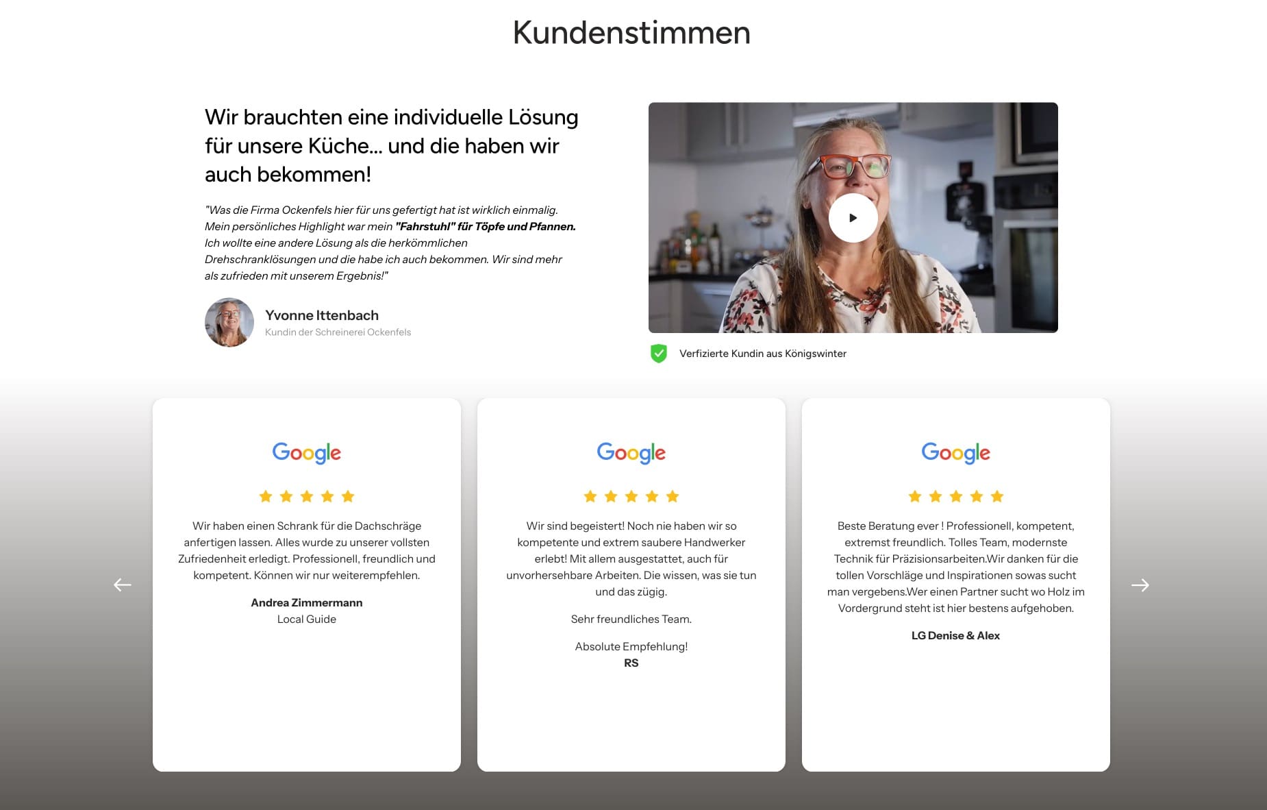 Ausschnitt 4 von 5 der Website von Schreinerei Ockenfels, Rhein-Sieg-Kreis