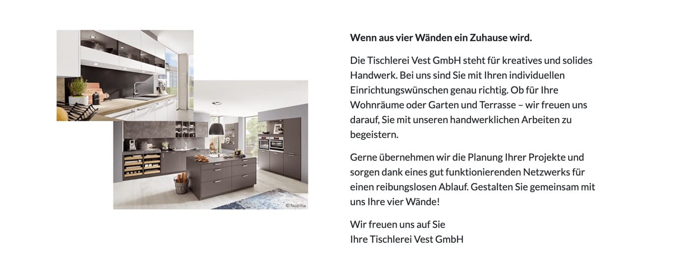 Ausschnitt 2 von 4 der Website von Tischlerei Vest, Recklinghausen