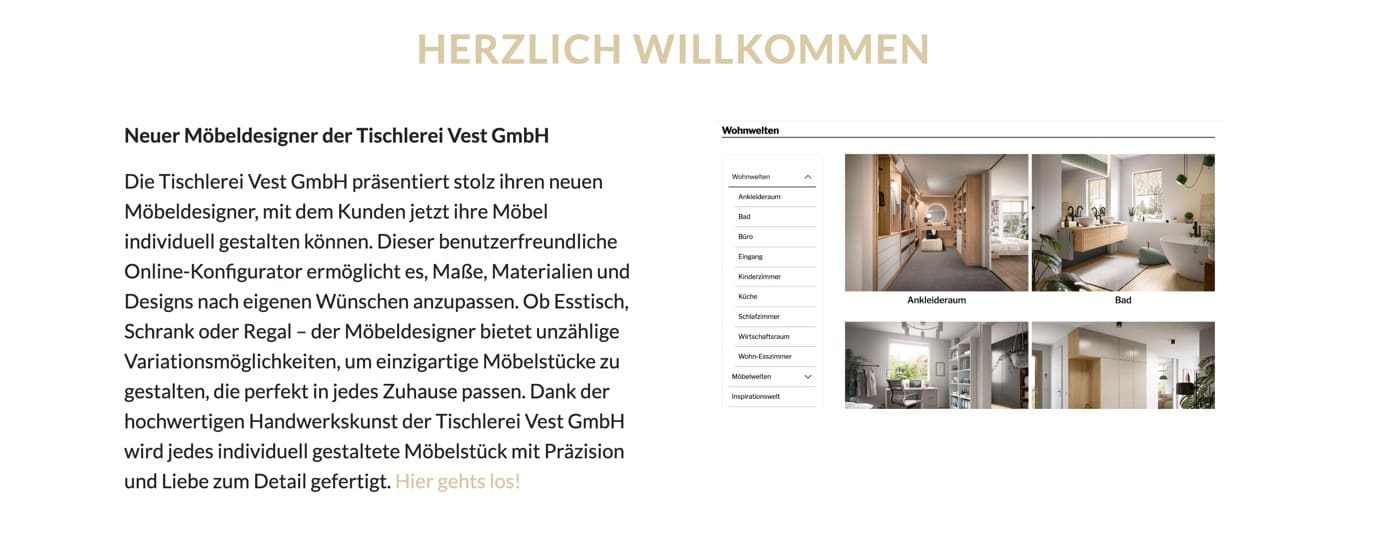 Ausschnitt 1 von 4 der Website von Tischlerei Vest, Recklinghausen