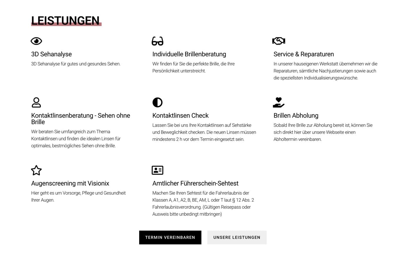 Ausschnitt 1 von 5 der Website von Optik Breiderhoff, Essen