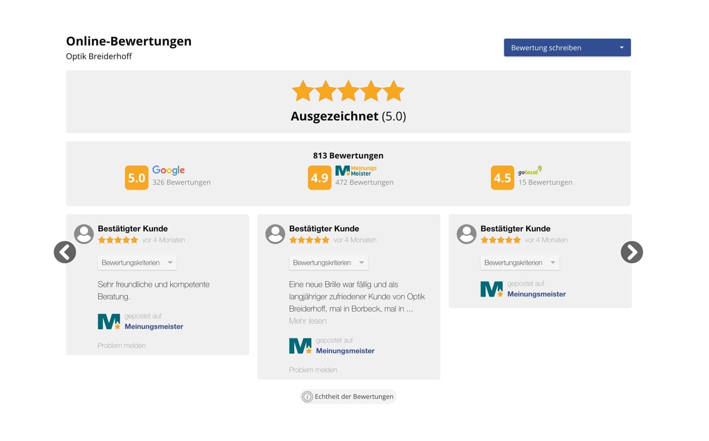 Ausschnitt 2 von 5 der Website von Optik Breiderhoff, Essen