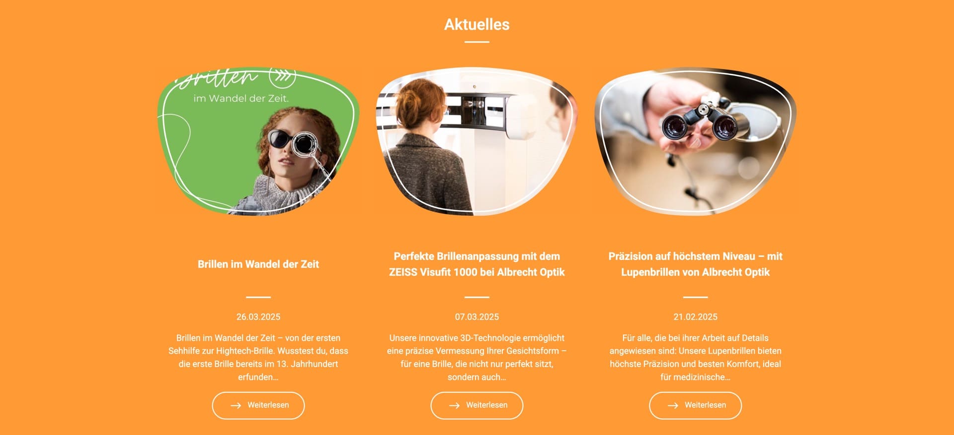 Ausschnitt 2 von 6 der Website von Albrecht Optik, Freiburg im Breisgau