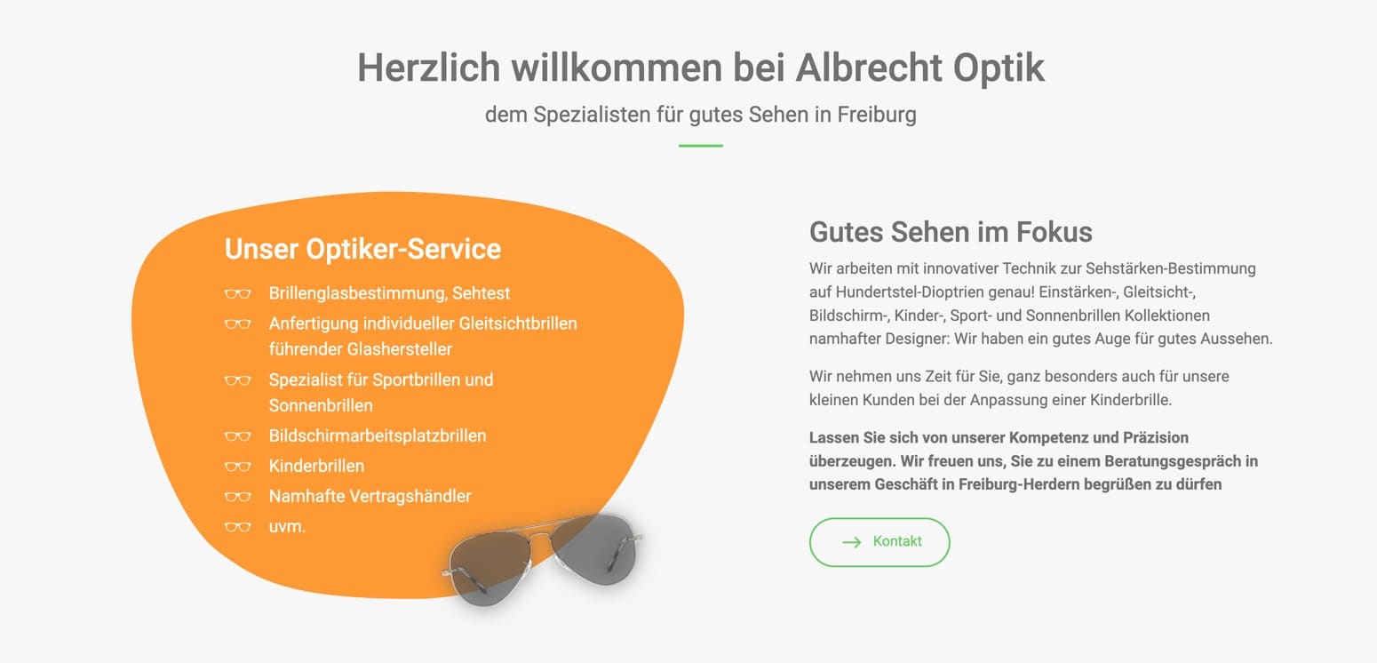 Ausschnitt 3 von 6 der Website von Albrecht Optik, Freiburg im Breisgau