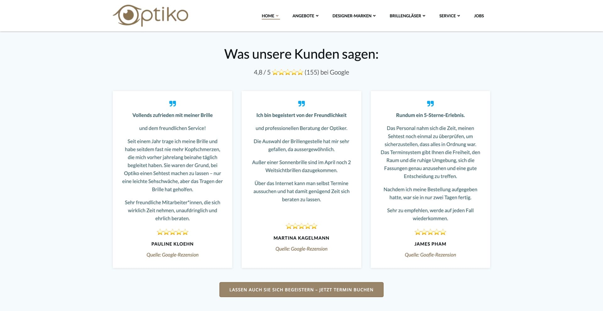 Ausschnitt 2 von 4 der Website von Optiko Hamburg, Hamburg