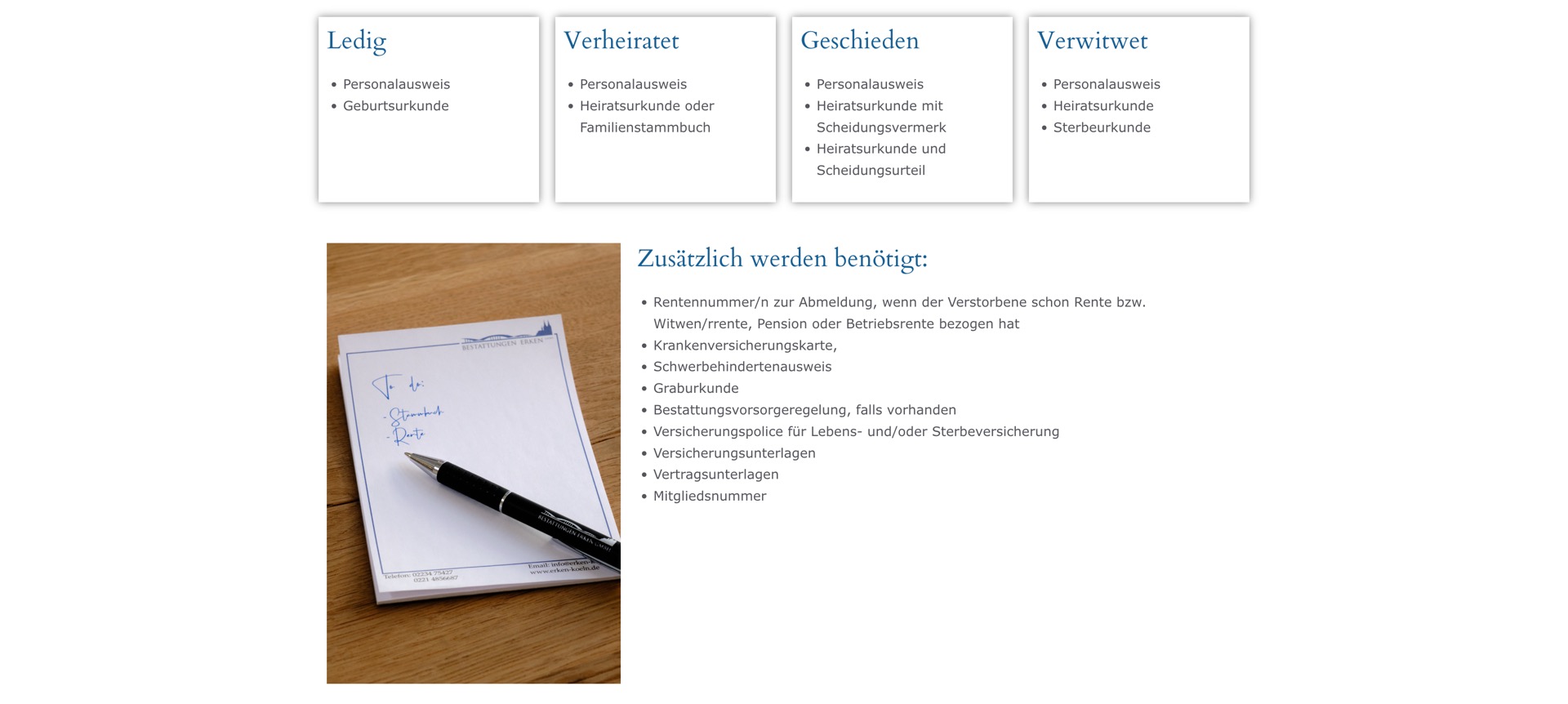 Ausschnitt 2 von 5 der Website von Bestattungen Erken, Köln