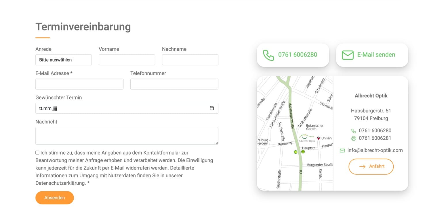 Ausschnitt 4 von 6 der Website von Albrecht Optik, Freiburg im Breisgau