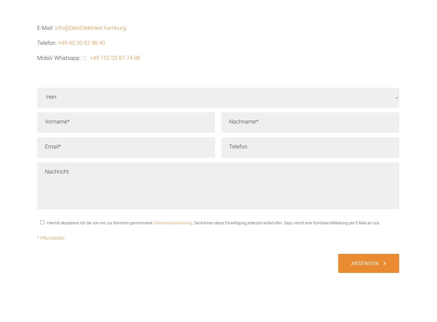 Ausschnitt 2 von 4 der Website von DeinElektriker.Hamburg, Hamburg