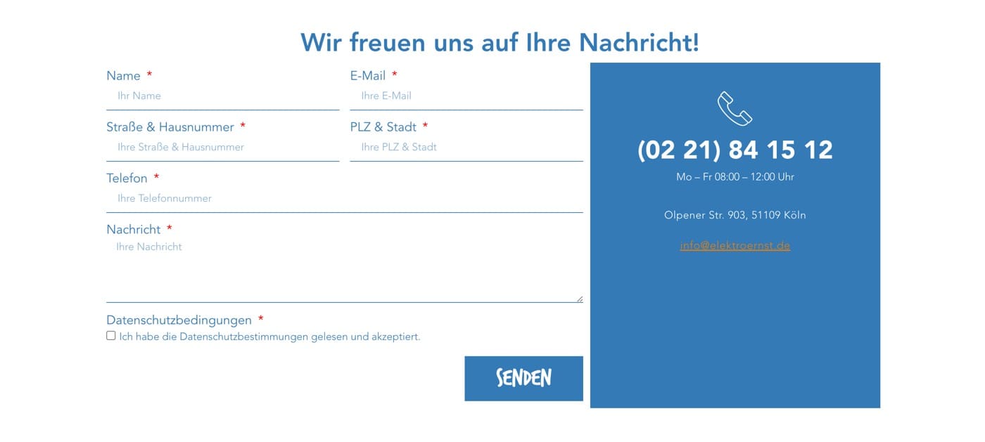Ausschnitt 3 von 4 der Website von Elektro Ernst, Köln