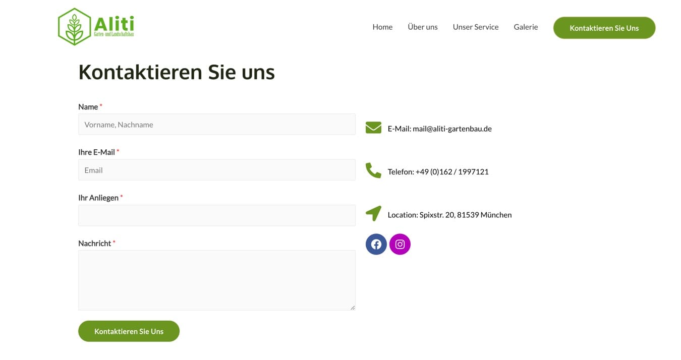 Ausschnitt 2 von 4 der Website von Aliti Garten- und Landschaftsbau, München