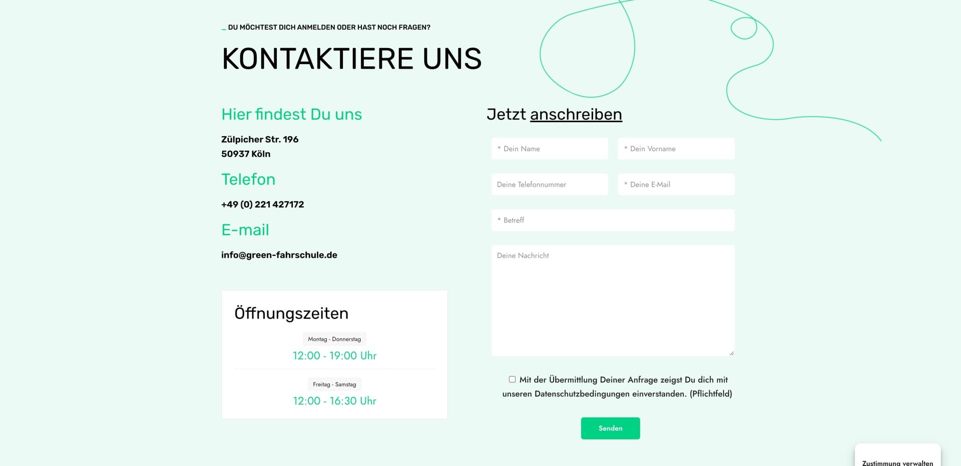 Ausschnitt 2 von 5 der Website von Green Fahrschule, Köln