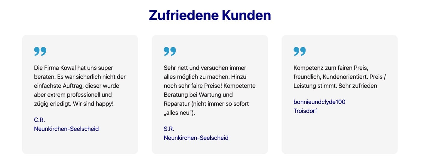 Ausschnitt 2 von 4 der Website von Kowal SHK, Rhein-Sieg-Kreis