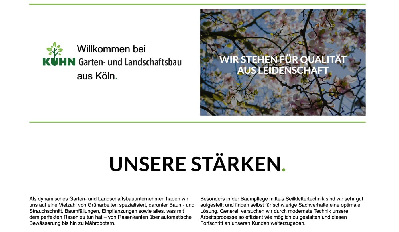 Ausschnitt 4 von 4 der Website von Kuhn Galabau, Köln
