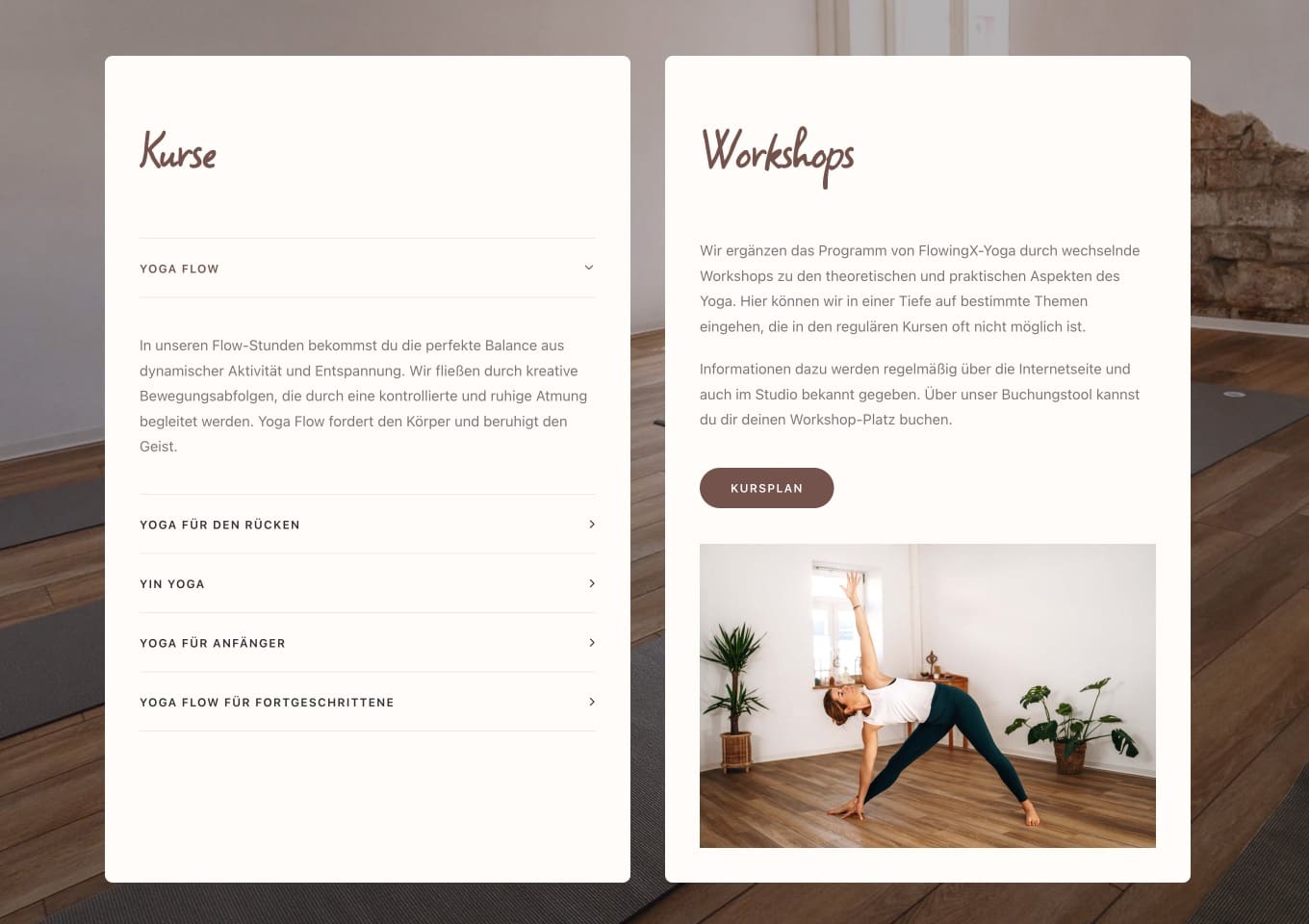 Ausschnitt 3 von 4 der Website von FlowingX Yoga, Wetteraukreis