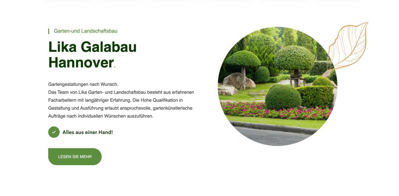 Ausschnitt 1 von 4 der Website von LIKA Galabau, Region Hannover
